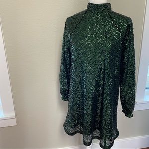 H&M Green Long Sleeve High Neck Dress